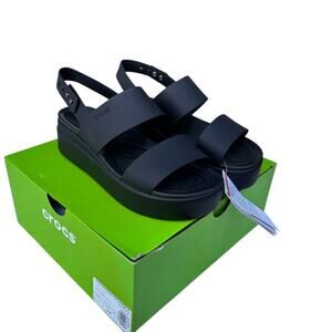 NWT/ Box Crocs Brooklyn Low Wedge Black Sandals Women's US Size 9